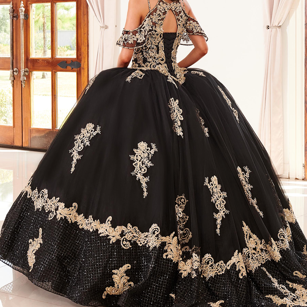red black and white quinceanera dress